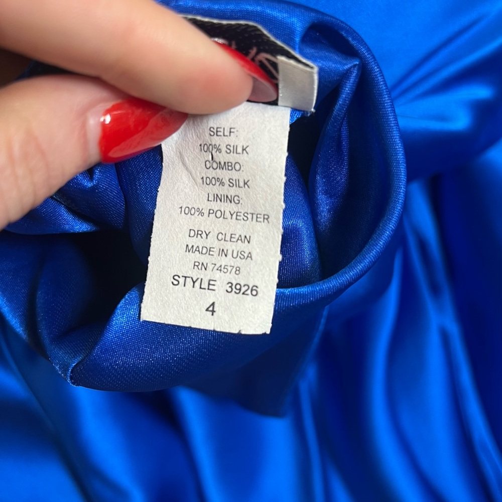 Cache Vintage Royal Blue V-Neck Silk Evening Floor Length Dress 4 Four Y2K - Picture 10 of 11